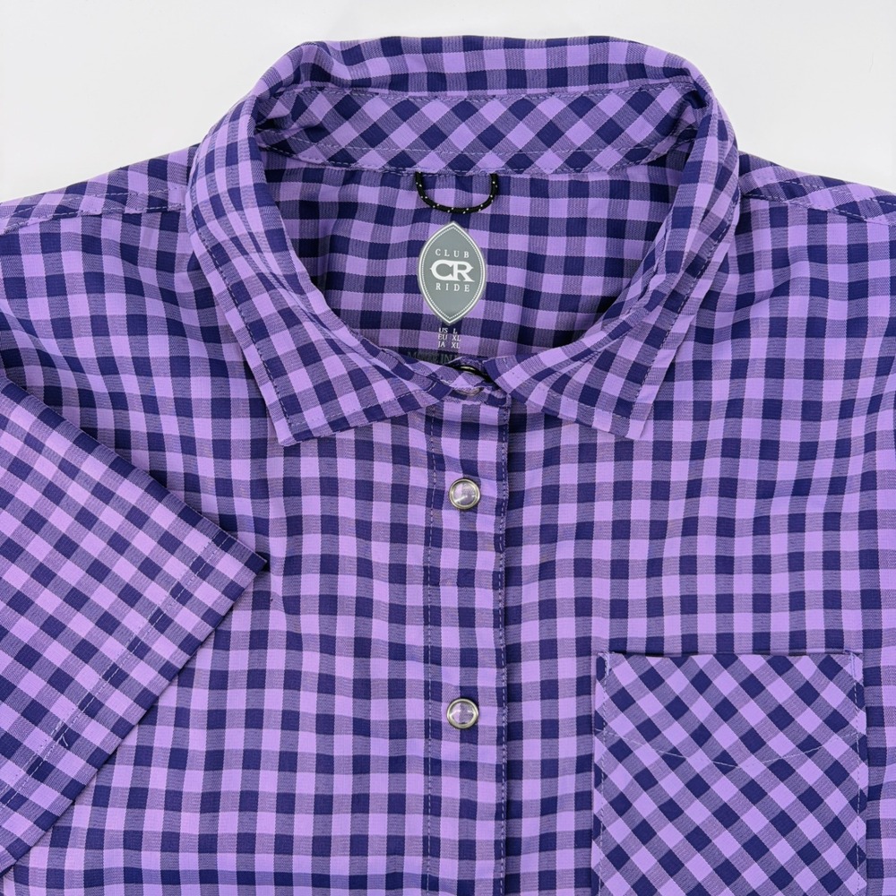 Club Ride Mens L Detour Cycling Jersey Purple Gingham Short Sleeve Hiking Shirt